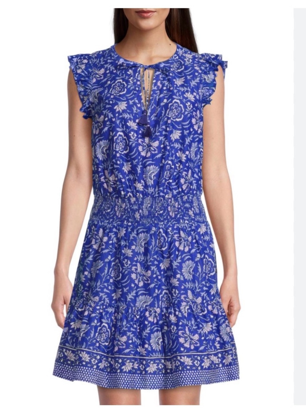 Vineyard Vines Blue Floral Ruffle Sleeve Mini Dress